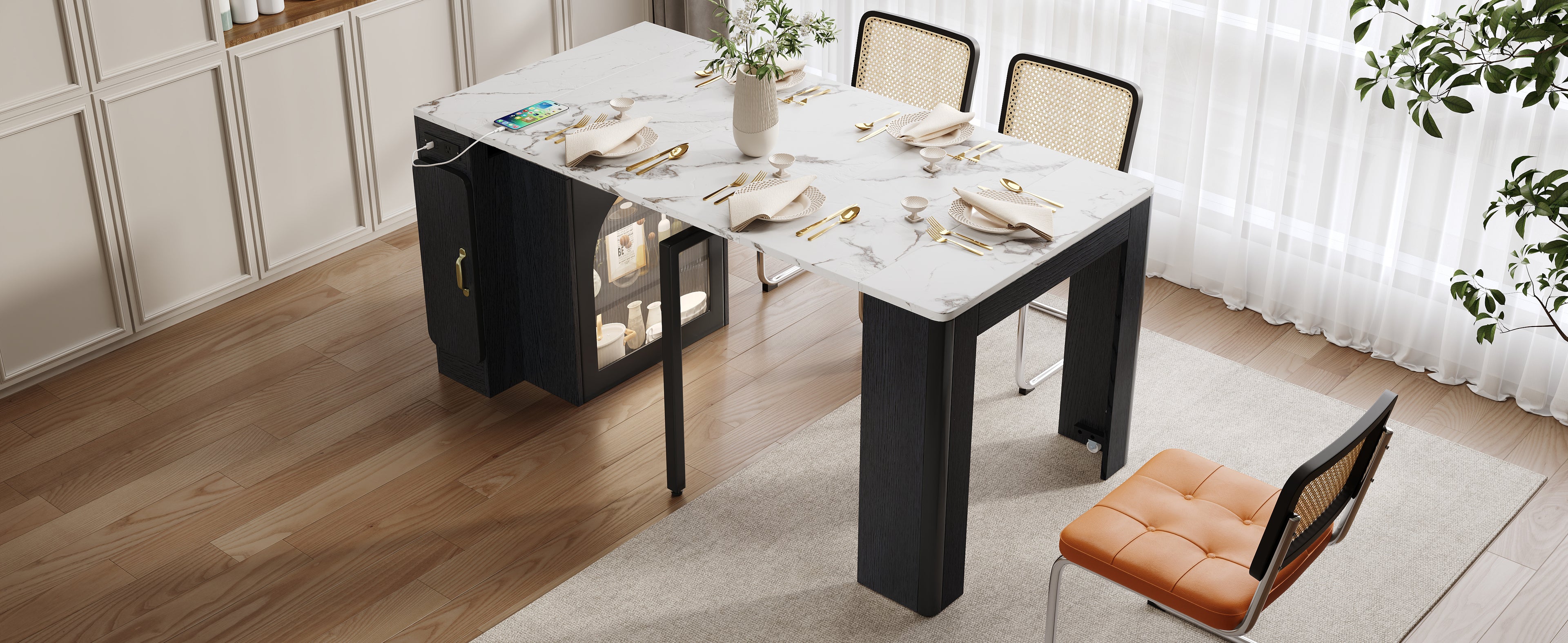 [variant:XW000024AAB-CA] Rolling Kitchen Island with Extendable Dining Table image 2
