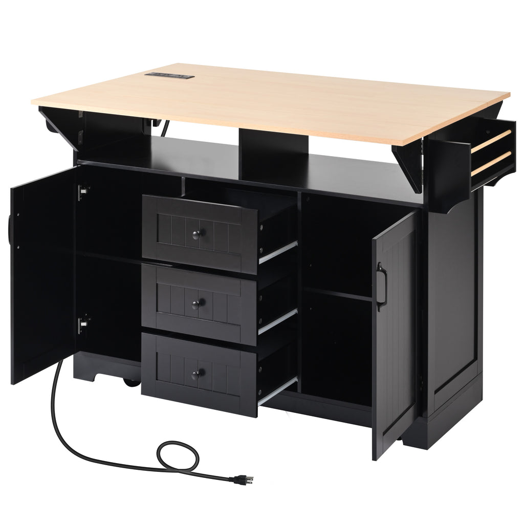 [variant:N853S000006B] Dual-Drop-Leaf Rolling Kitchen Island – Black, 55.75-Inch image 30