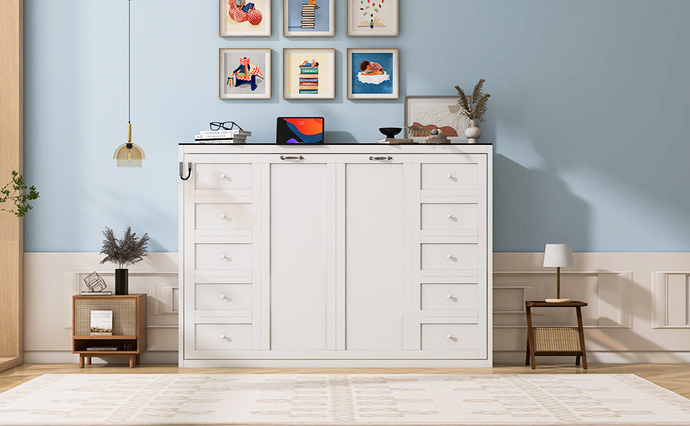 [variant:N8470004035K-1] Queen LED Murphy Bed Cabinet – White and Brown image 7
