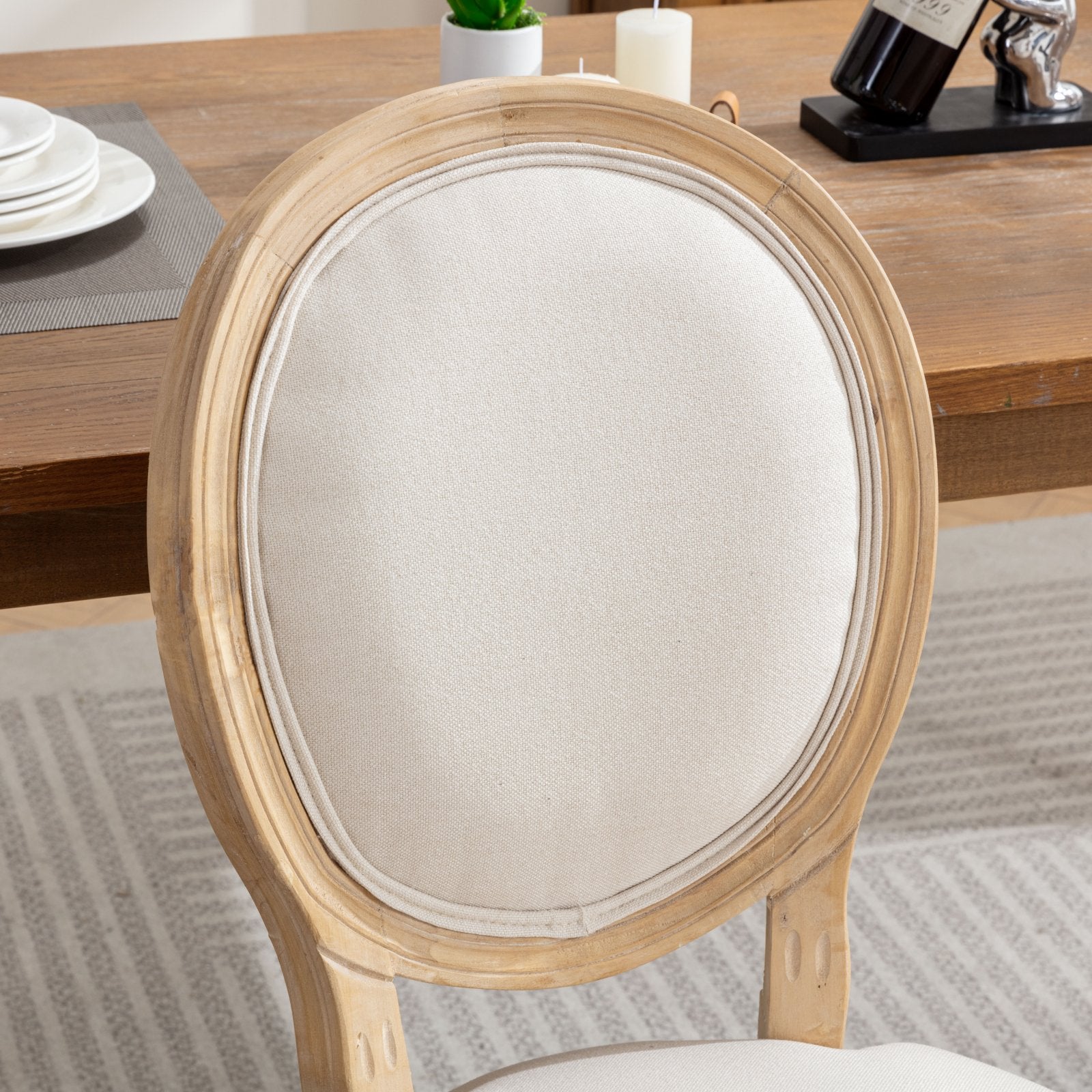 [variant:W5755P474629] Set of 2 French-Style Solid Wood Dining Chairs – Beige image 8