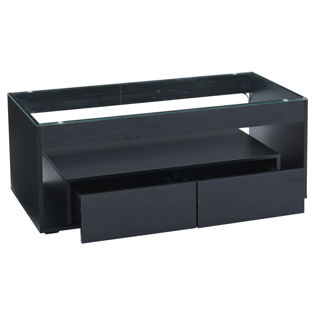 [variant:N892P428787B] High-Gloss LED Coffee Table with Glass Top and Drawers image 46