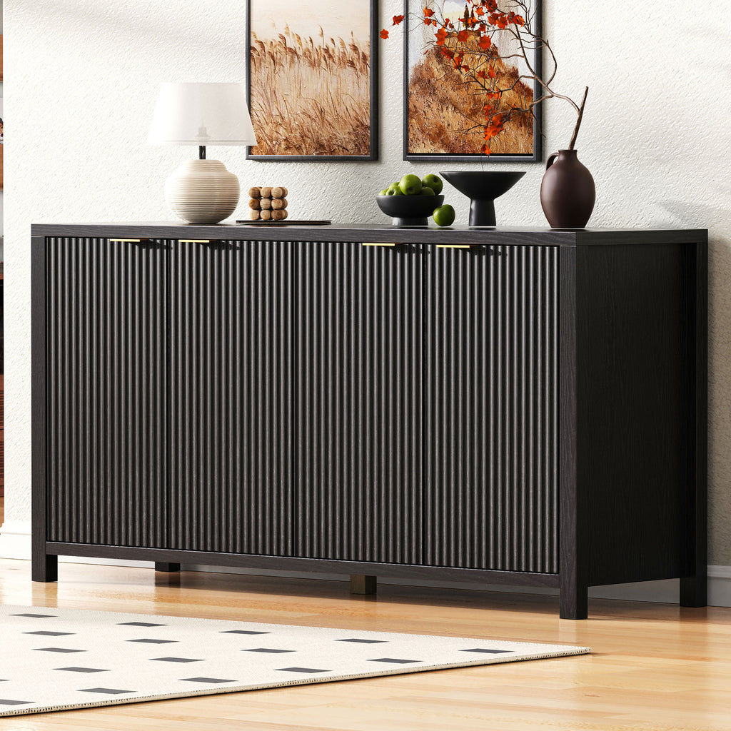 [variant:N853P444965B] 55-Inch Fluted 4-Door Buffet Cabinet – Black image 1