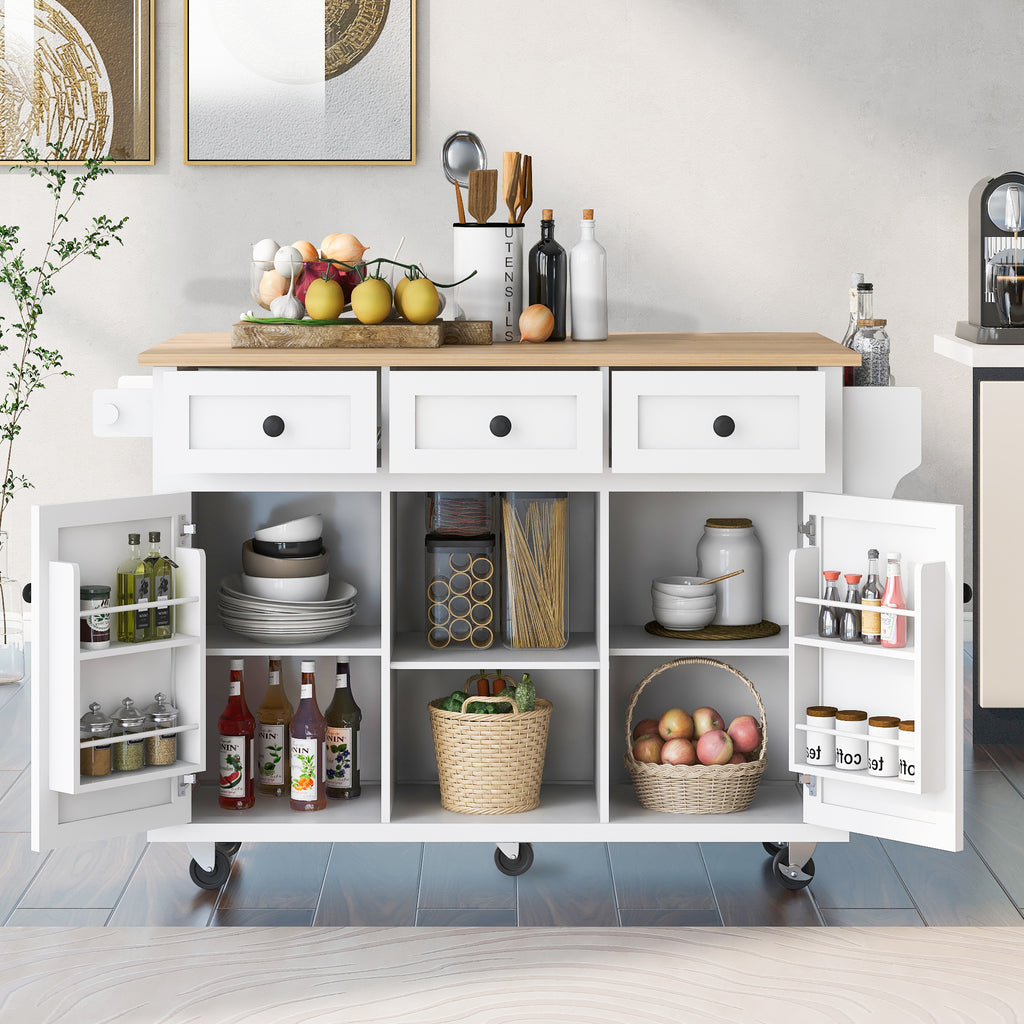 [variant:N853P383632W] Drop-Leaf Rolling Kitchen Cart – White, 53.1-Inch image 1
