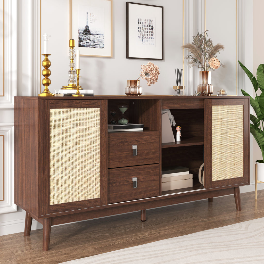 Rattan 3-Door Sideboard with 2 Drawers — [variant:GA0004N] Wood image 8