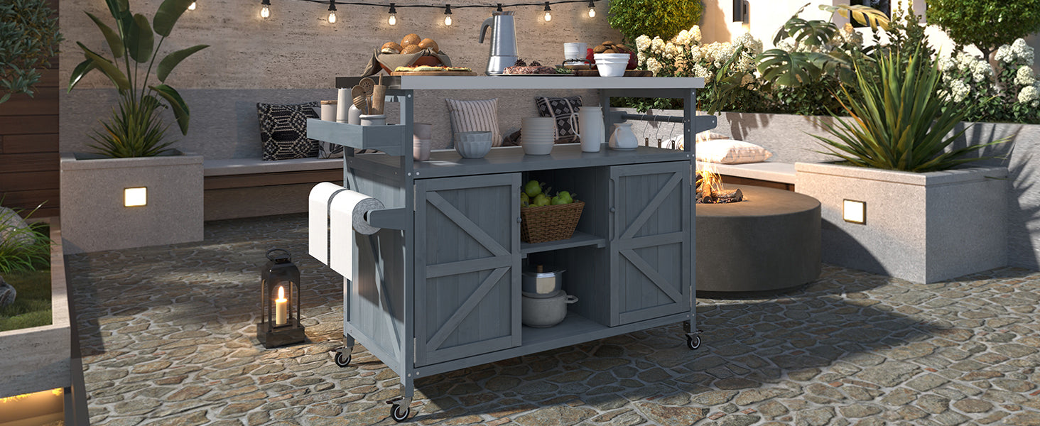 [variant:N853P386114G] Outdoor Grill Cart with Stainless Steel Top – Gray and Blue, 50.25-Inch image 6