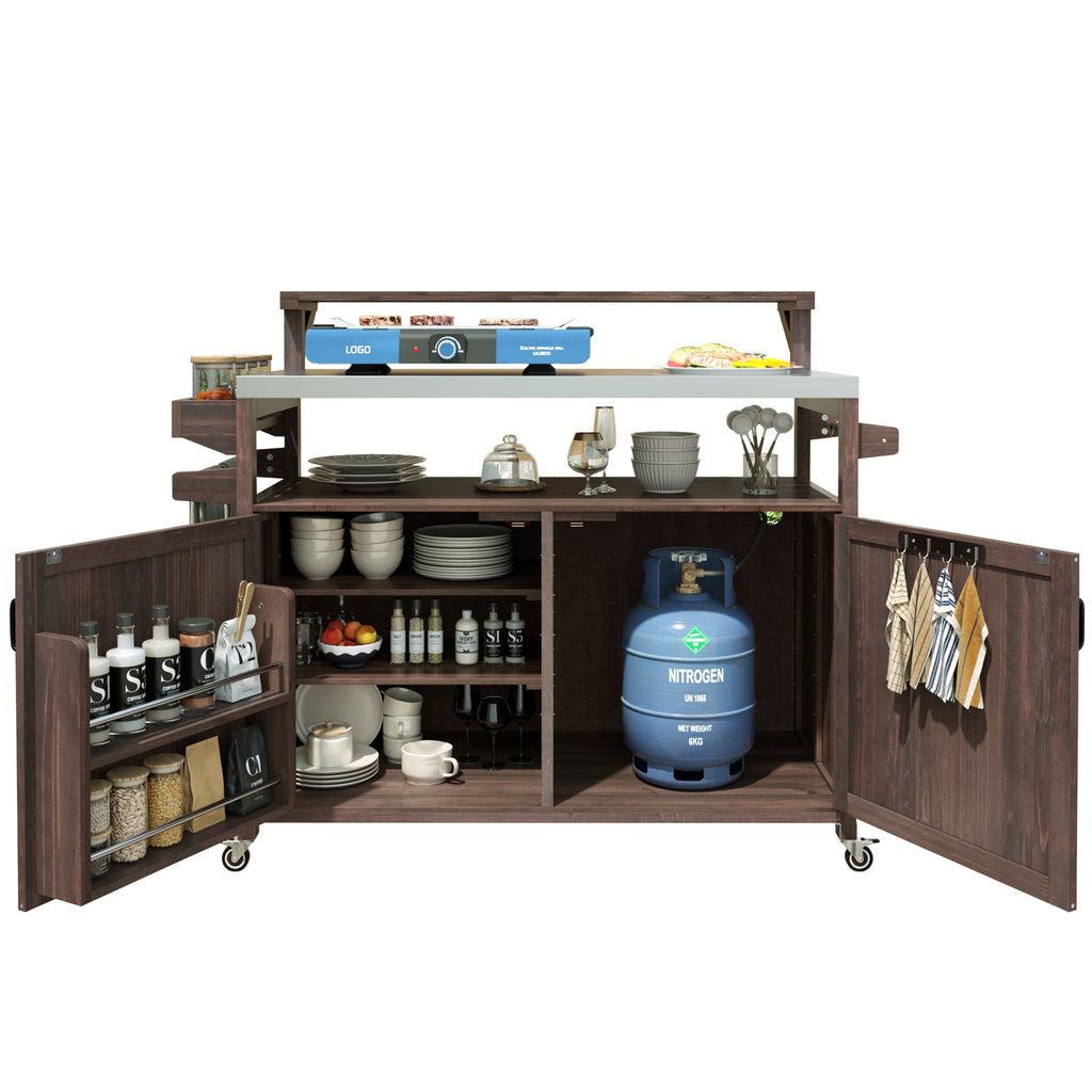 [variant:N853P386135Z] Outdoor Grill Cart with Raised Shelf – Dark Brown, 53.3-Inch image 8