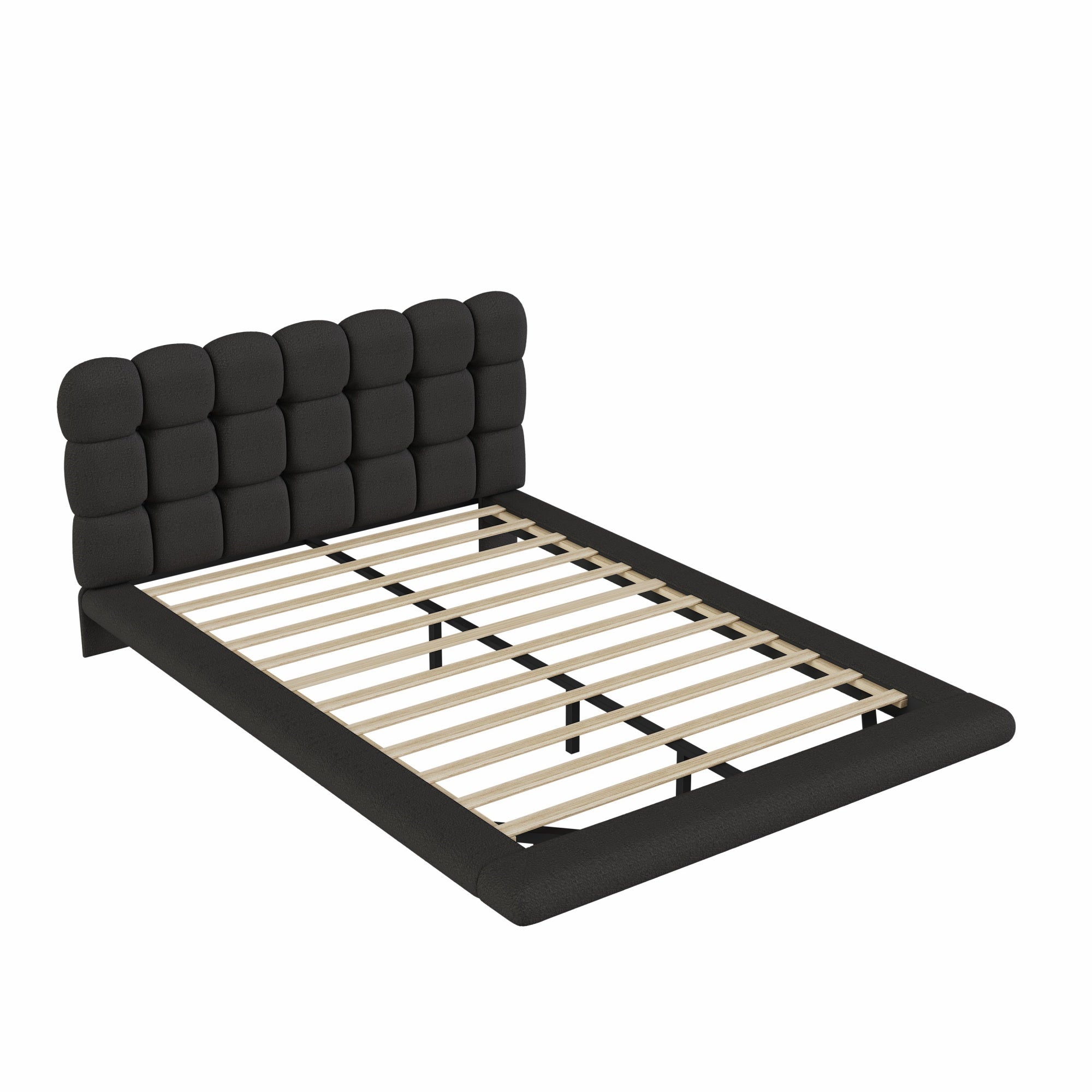 [variant:HS451577AAB] Queen LED Floating Bouclé Platform Bed – Black image 21