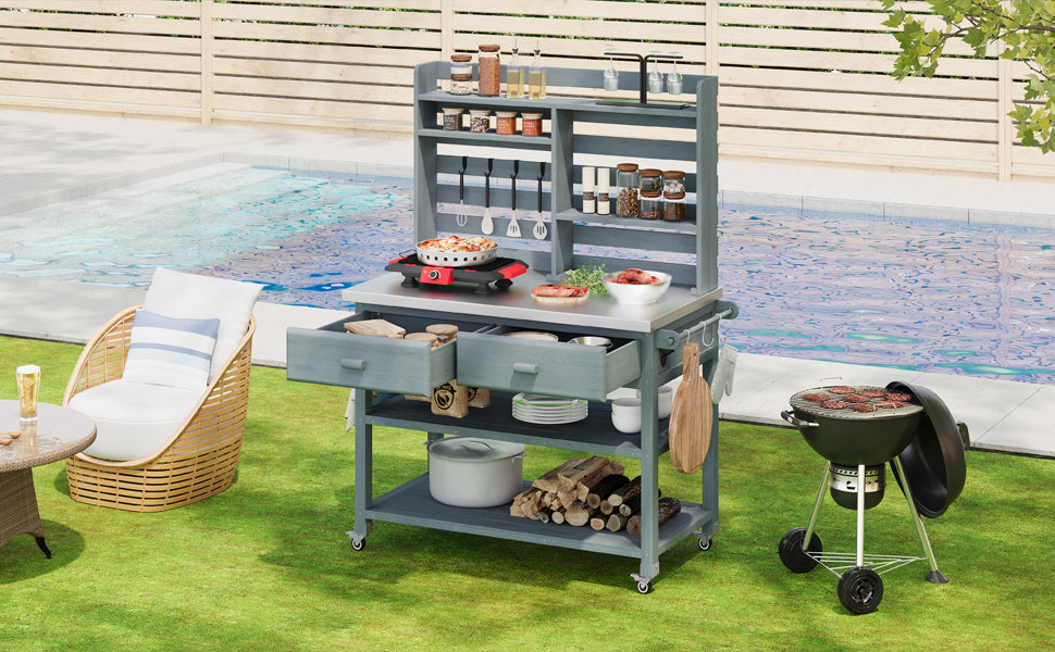 [variant:N853P386121G] Rolling Outdoor Potting Bench with Stainless Steel Top image 22