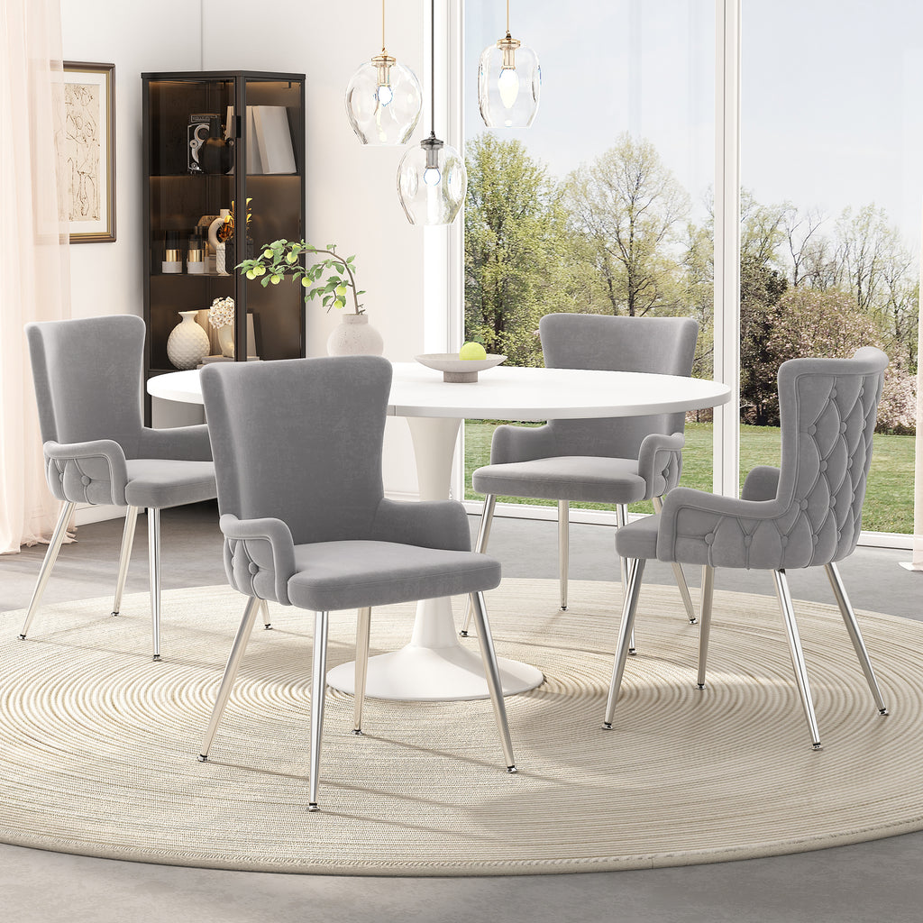 [variant:N859P375239G] Set of 2 Tufted Gray Velvet Dining Chairs image 4