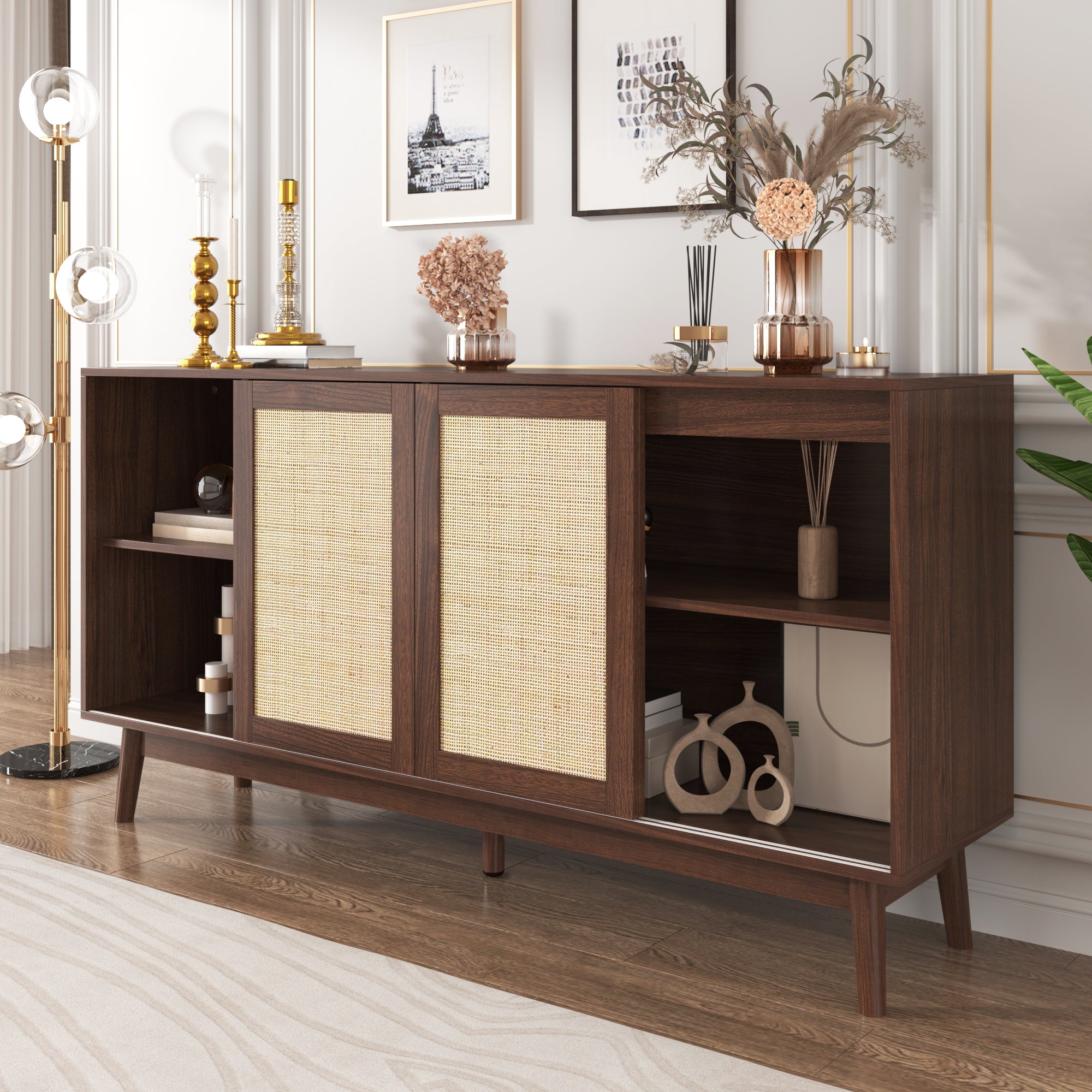 Rattan 3-Door Sideboard with 2 Drawers — [variant:GA0004N] Wood image 7