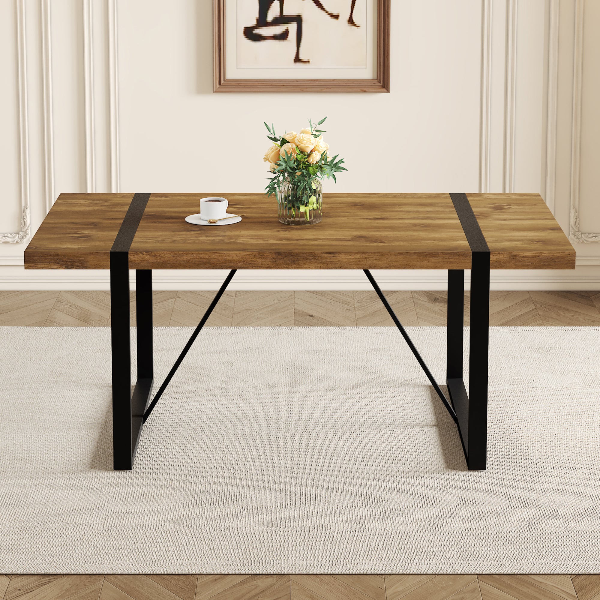 [variant:W3806P432339] Wood-Grain Dining Table with Metal Legs – 71-Inch image 3