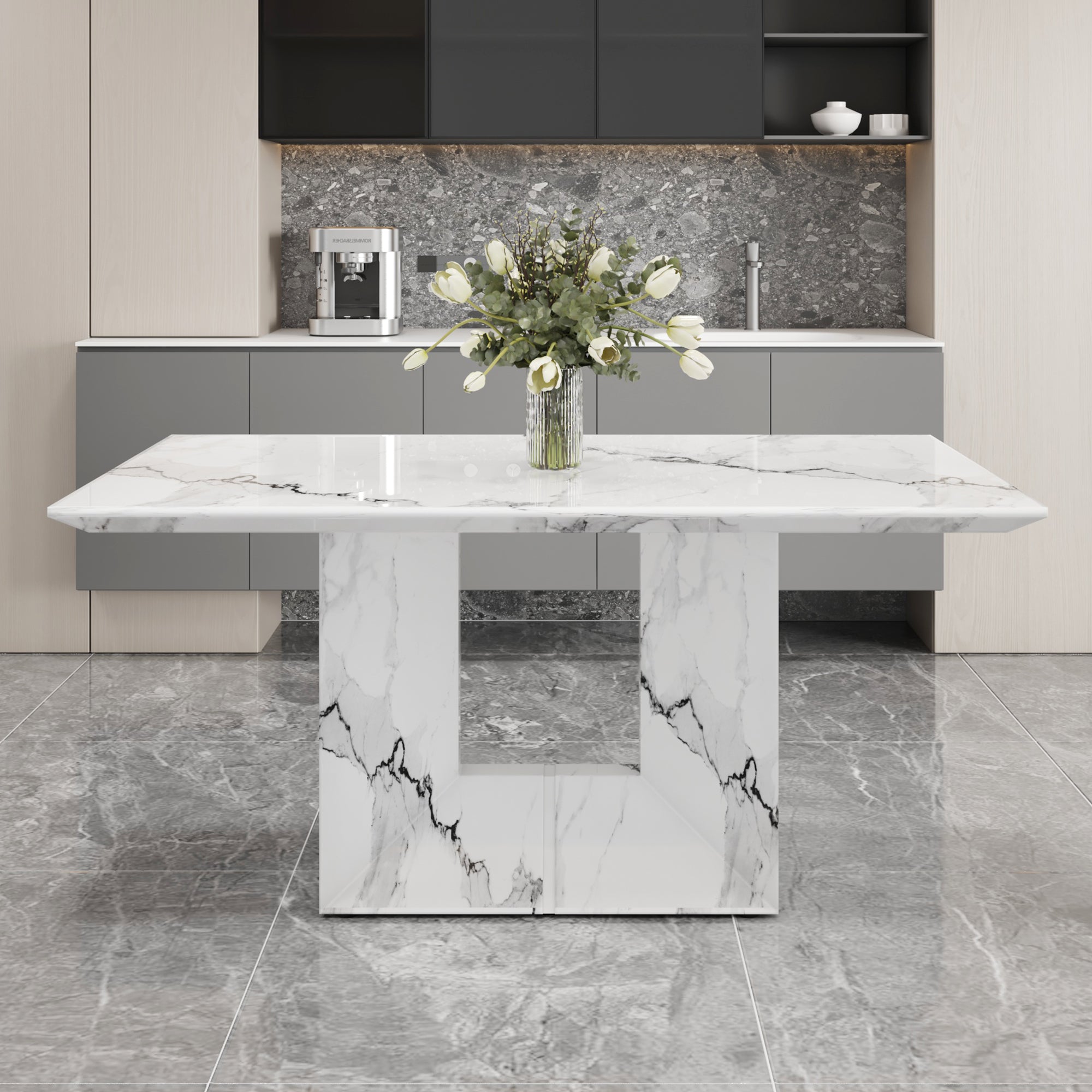 [variant:W3806S00015] White Marble-Look Dining Table image 3