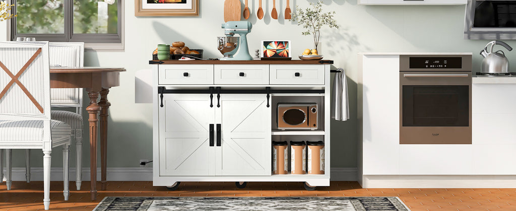[variant:N853S379573W] Farmhouse Kitchen Island with Drop Leaf, Power Outlet and Sliding Barn Doors – 53.75-Inch image 14