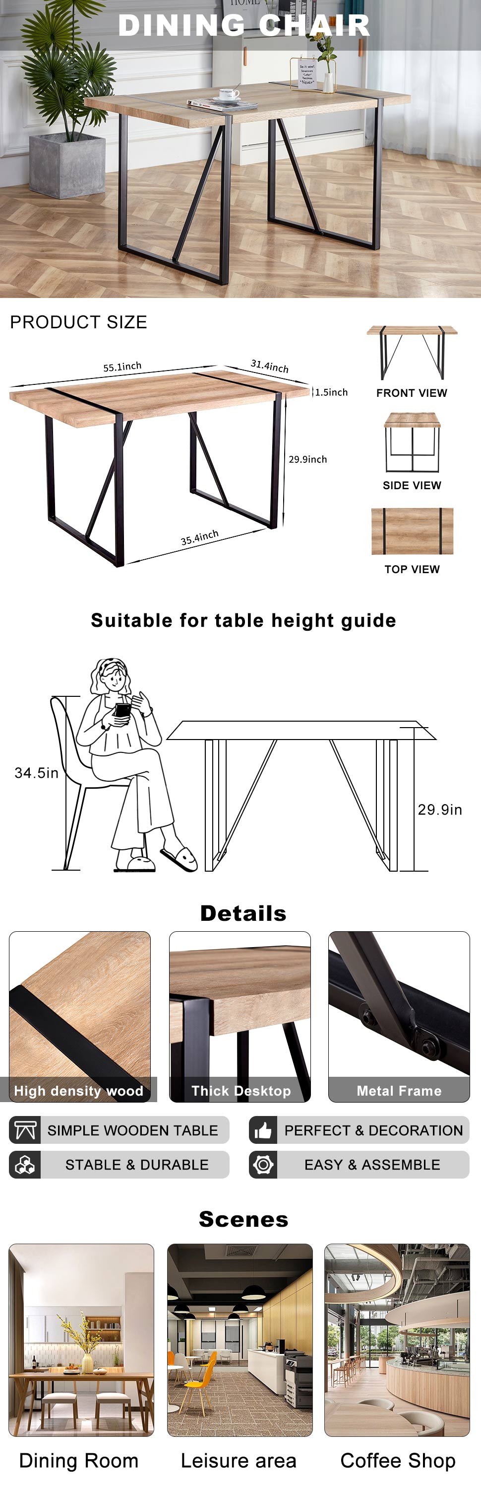 [variant:W3806P405273] Wood-Grain Dining Table – 55-Inch image 8
