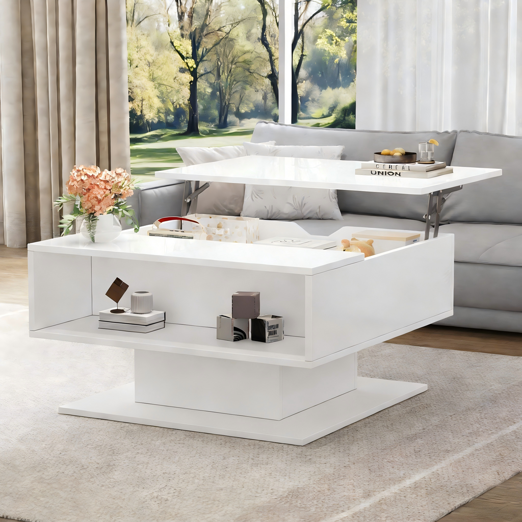 [variant:N892P428789W] High-Gloss Hydraulic Lift Coffee Table with Storage image 3
