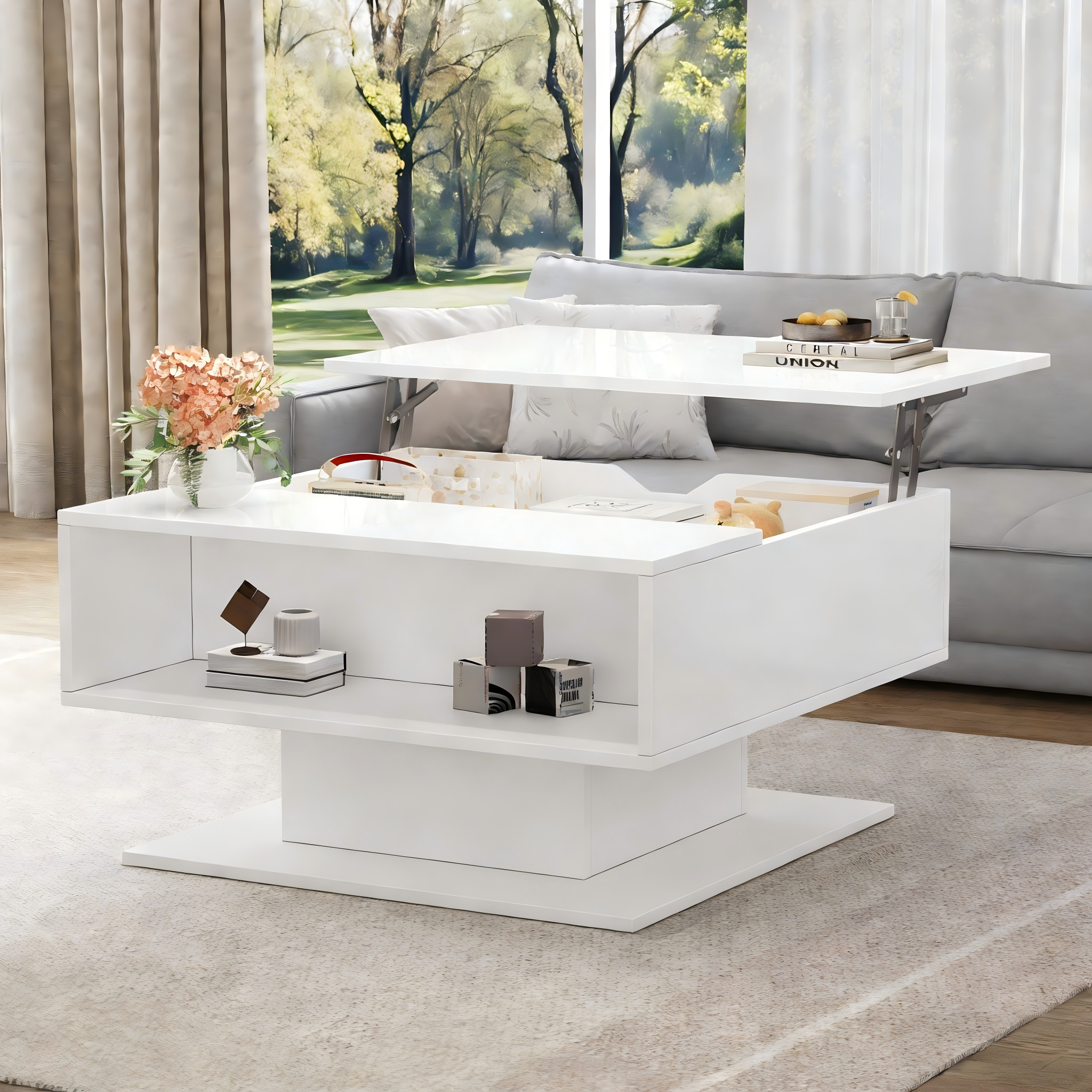 [variant:N892P428789W] High-Gloss Hydraulic Lift Coffee Table with Storage image 3