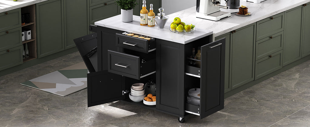 [variant:N853P390045B] Rolling Kitchen Island with Tilt-Out Trash Cabinet – Black, 50.7-Inch image 5