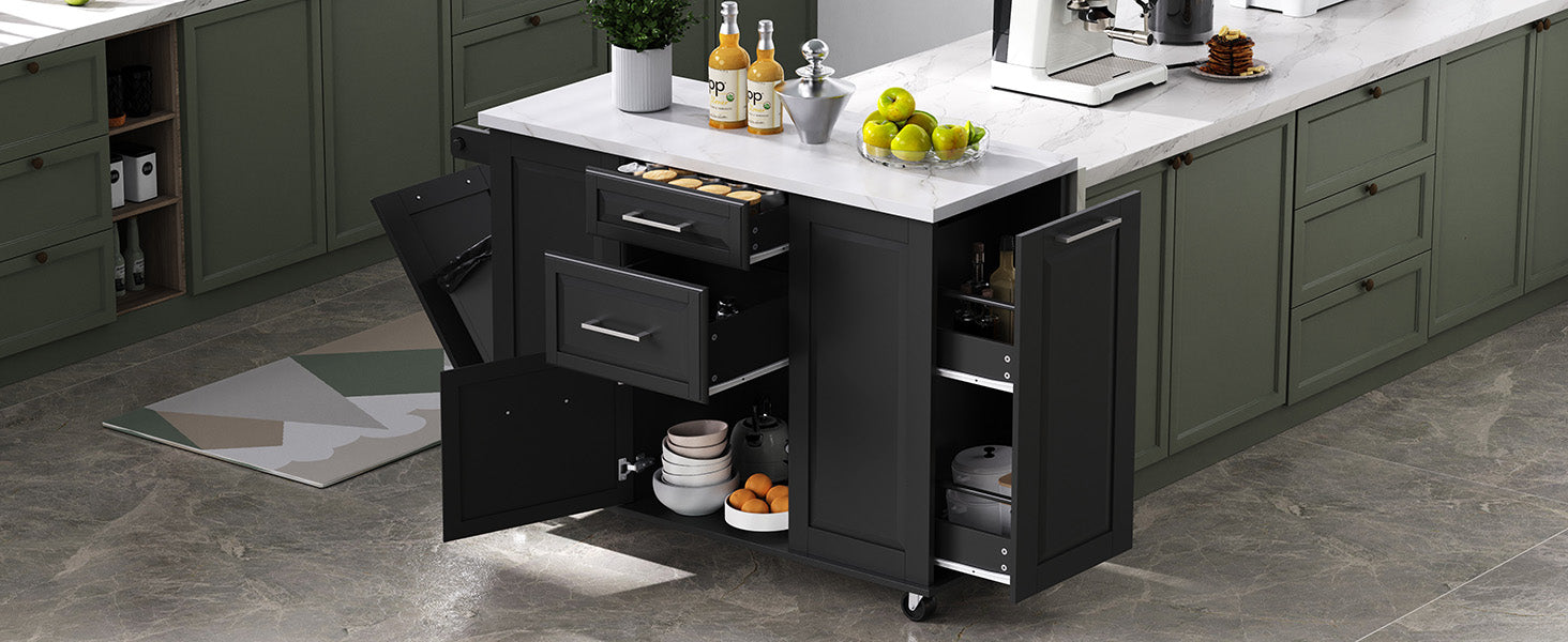 [variant:N853P390045B] Rolling Kitchen Island with Tilt-Out Trash Cabinet – Black, 50.7-Inch image 5