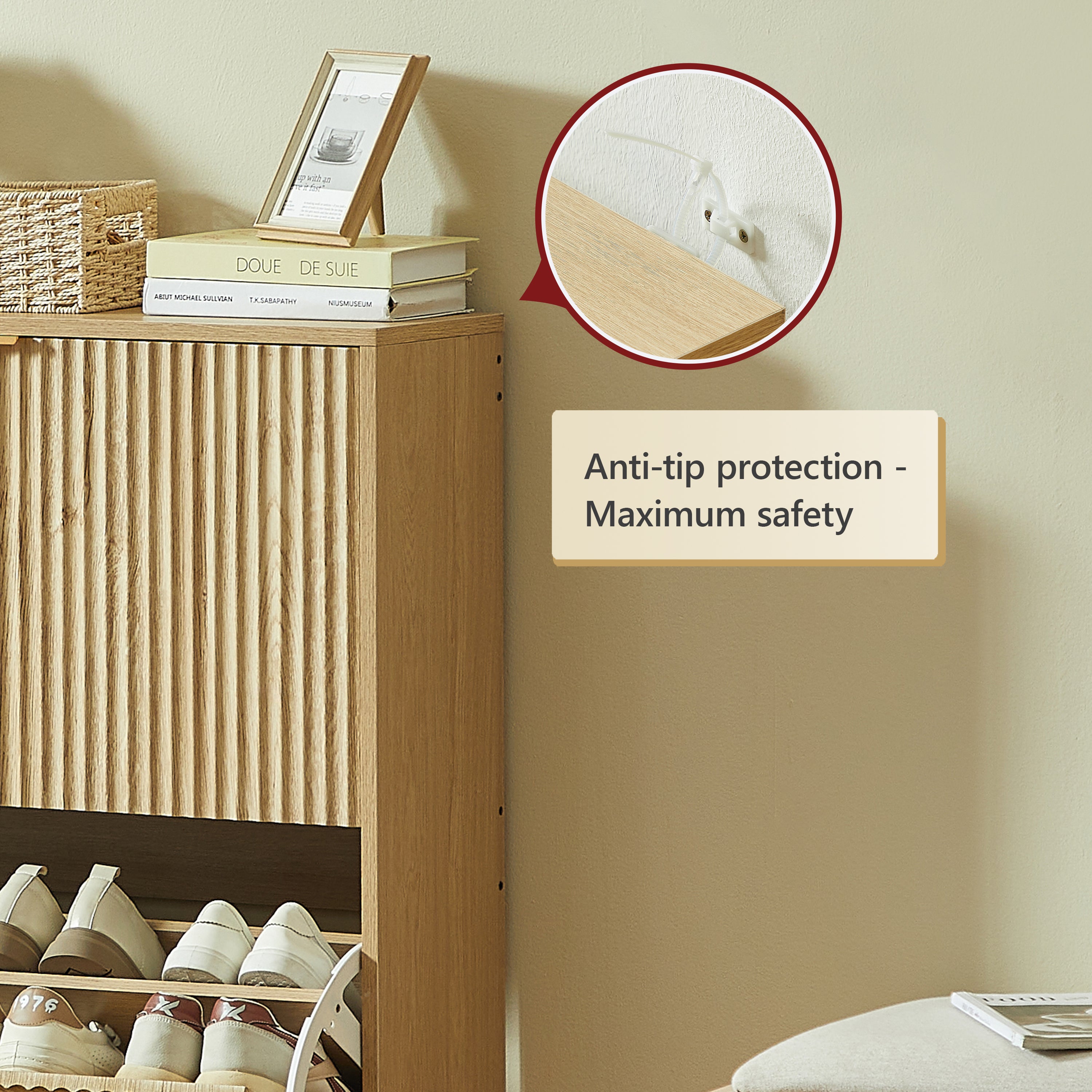 [variant:W5078P443404] Modern Oak Fluted Shoe Cabinet image 9