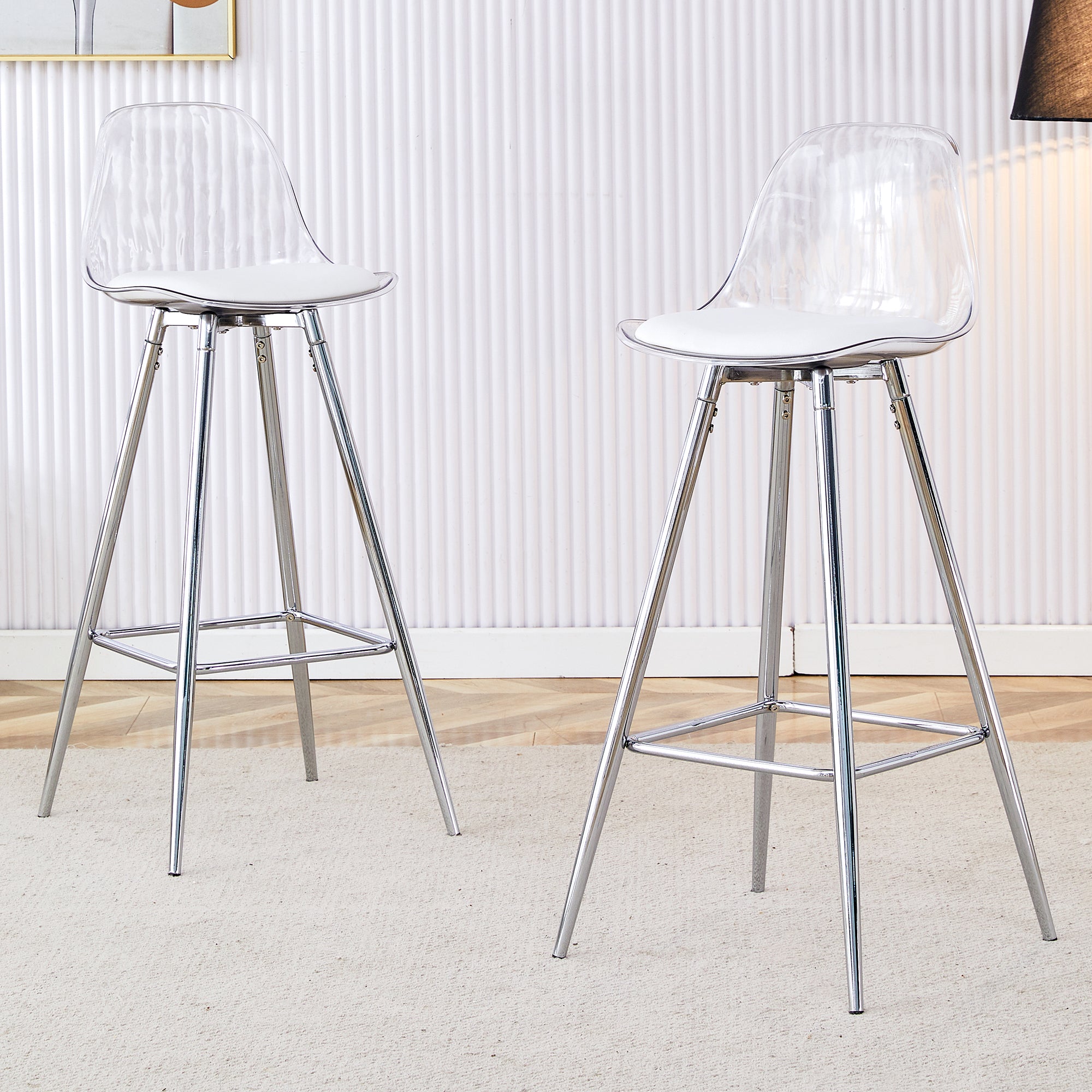 [variant:W3806P404769] Modern Upholstered Bar Chairs – White & Silver image 3