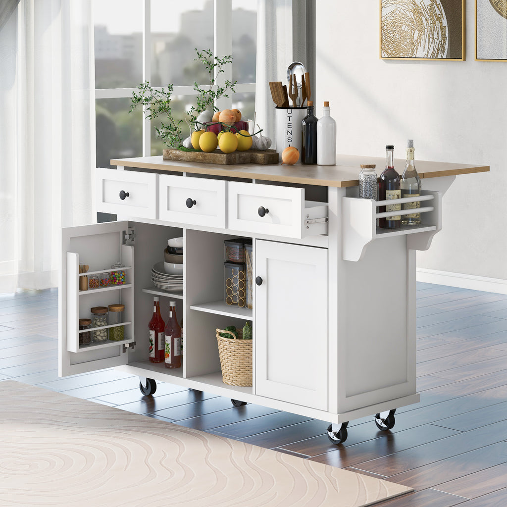 [variant:N853P383632W] Drop-Leaf Rolling Kitchen Cart – White, 53.1-Inch image 2