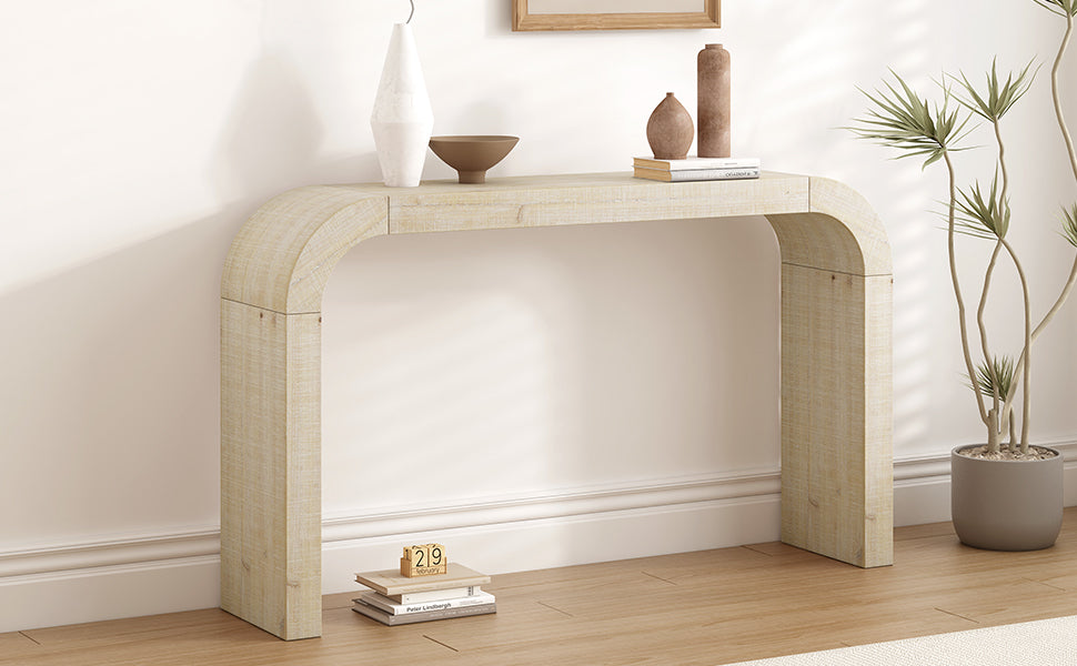 Curved-Edge Pine Veneer Console Table – 52-Inch — [variant:N851P415011N] Natural image 5