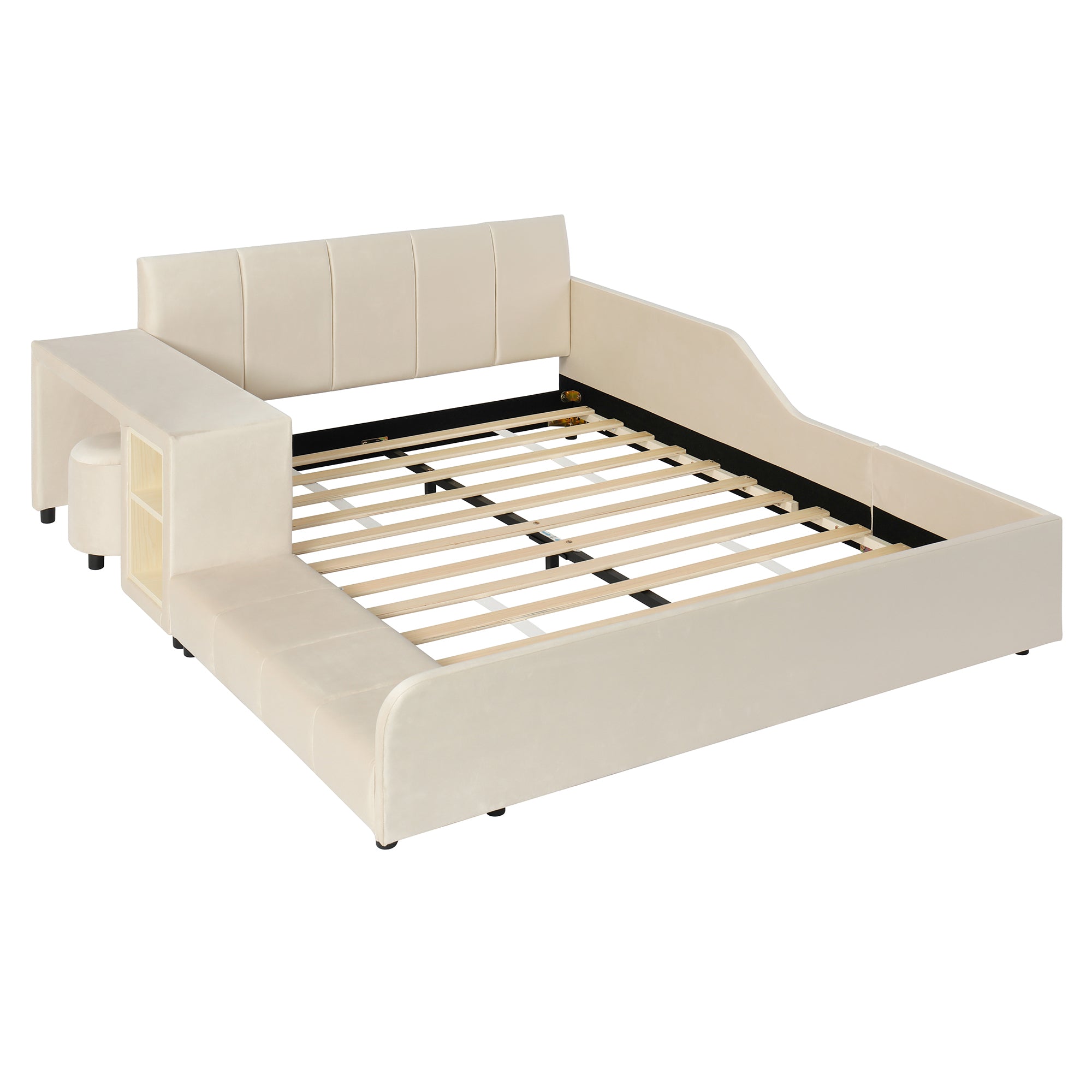 [variant:N850S00111A-1] Full Upholstered Floor Bed with Desk and Stool image 11