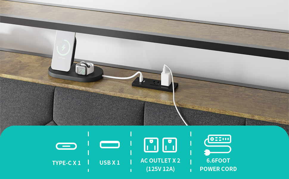 [variant:W5658P486993] Queen Metal Platform Bed with Storage Headboard & Charging Station image 2