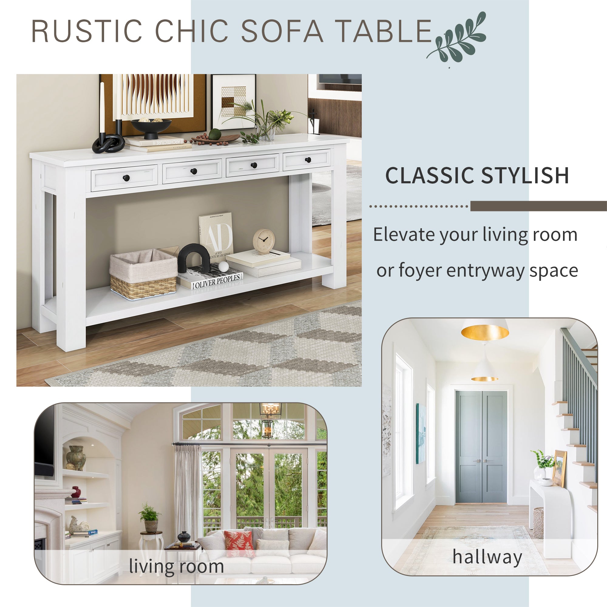 [variant:N852P245606K] Console Table with Drawers & Bottom Shelf – Antique White image 10