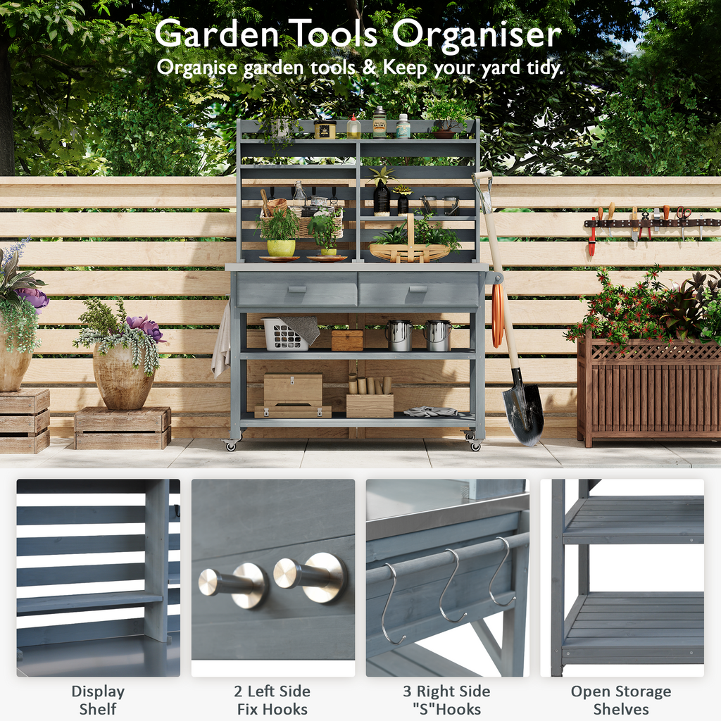 [variant:N853P386121G] Rolling Outdoor Potting Bench with Stainless Steel Top image 33