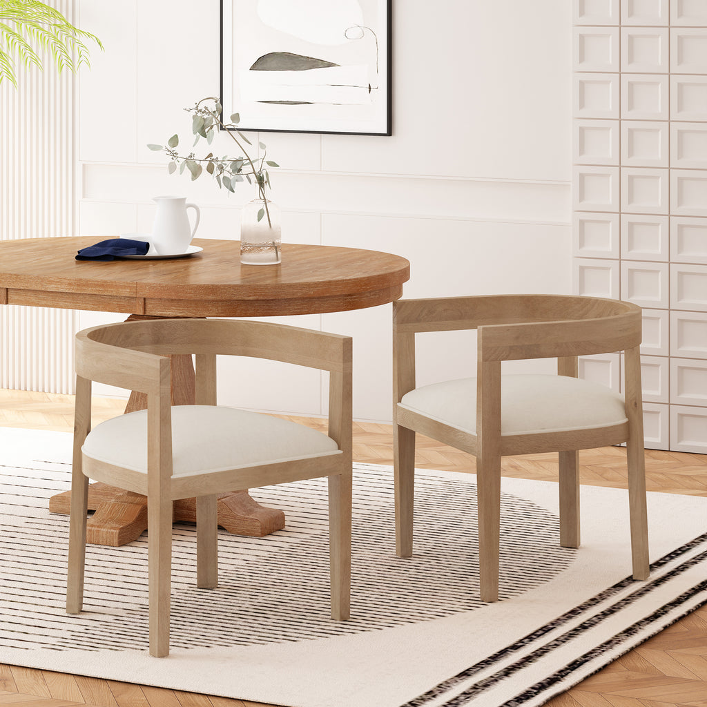 [variant:N872P268260A] Set of 2 Modern Beige Upholstered Dining Armchairs image 1
