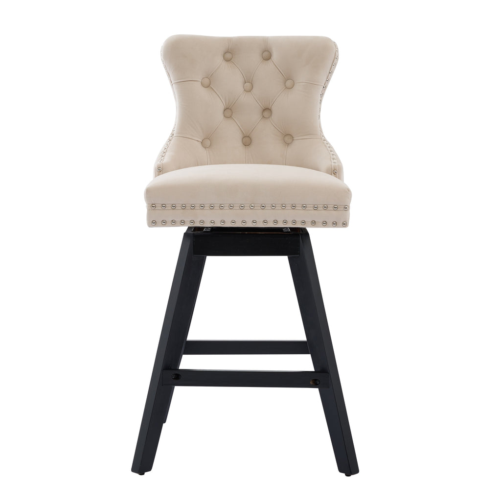[variant:W5755P512968] Set of 2 Beige Velvet Swivel Bar Stools image 2