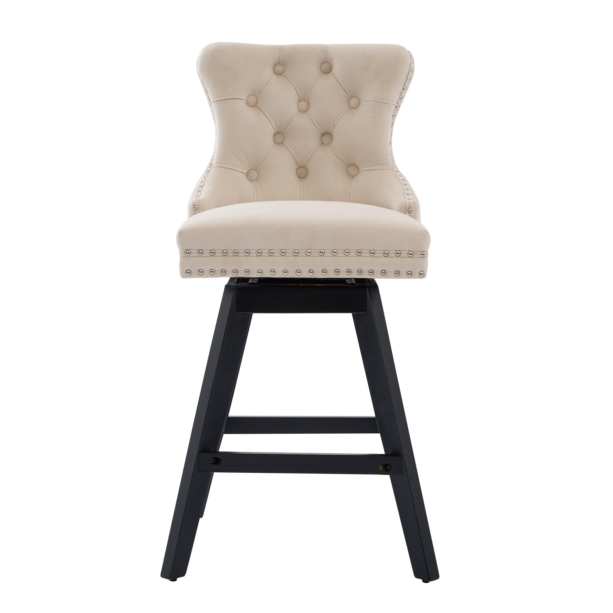 [variant:W5755P512968] Set of 2 Beige Velvet Swivel Bar Stools image 2