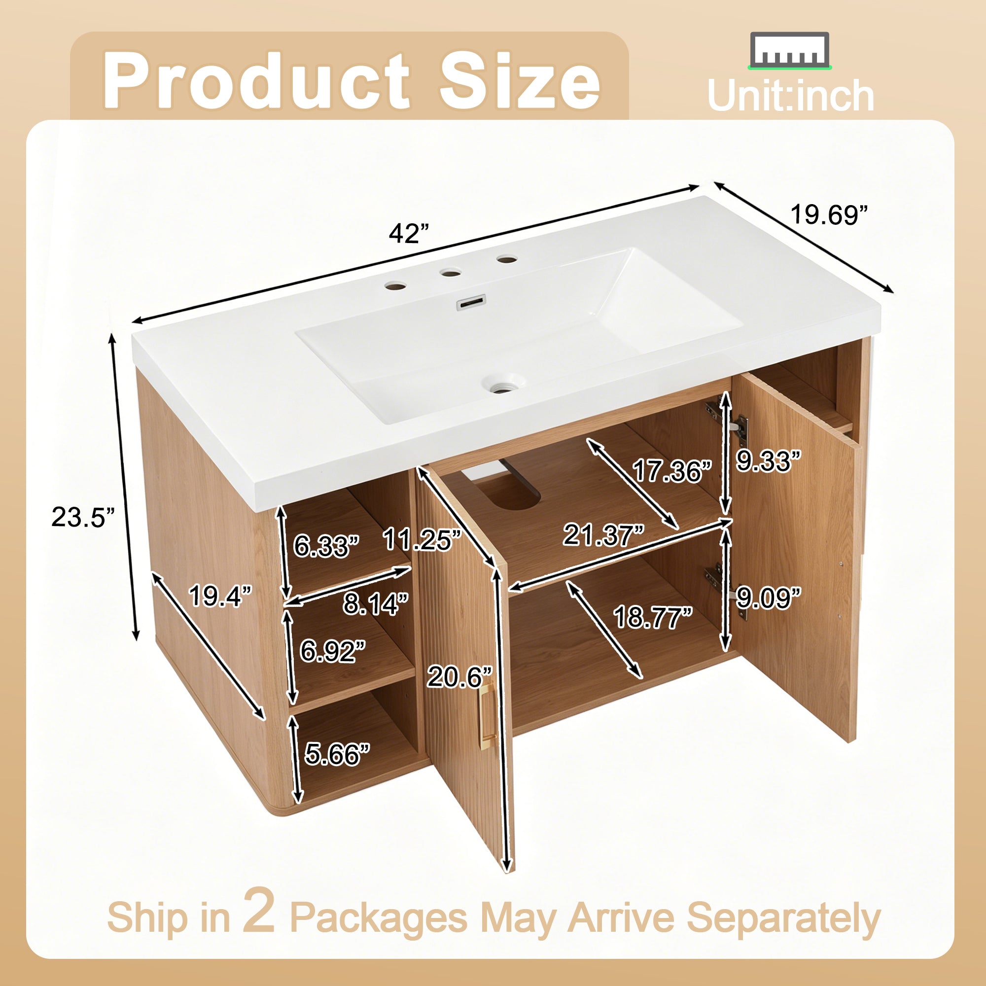 [variant:N729P000039N] Wall-Mounted Bathroom Vanity with SMC Sink – 42-Inch image 9