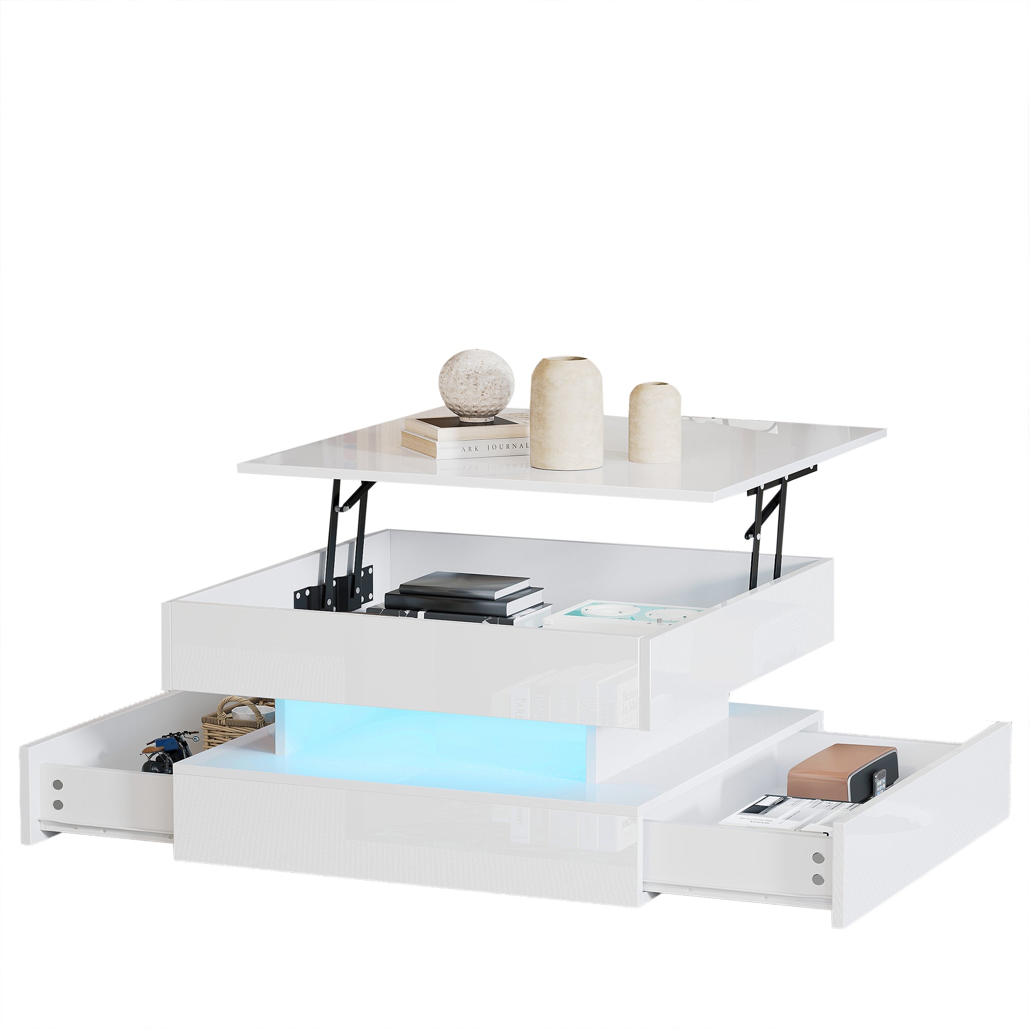 [variant:N892P407973W] White Lift-Top LED Coffee Table with 2 Drawers image 45