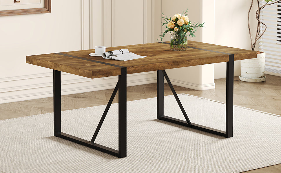 [variant:W3806P432339] Wood-Grain Dining Table with Metal Legs – 71-Inch image 8