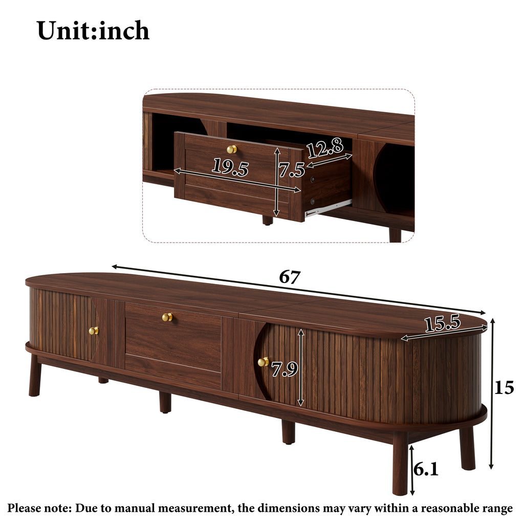 [variant:N875P452044N] Walnut TV Stand with Sliding Doors – 67-Inch image 6
