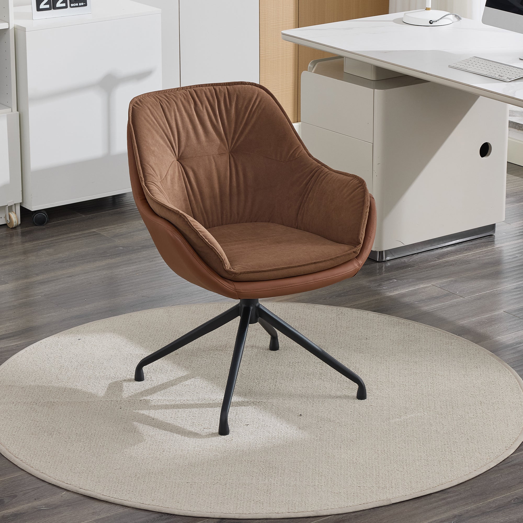 [variant:W5031P479728] Brown Faux Leather Swivel Accent Chair image 1
