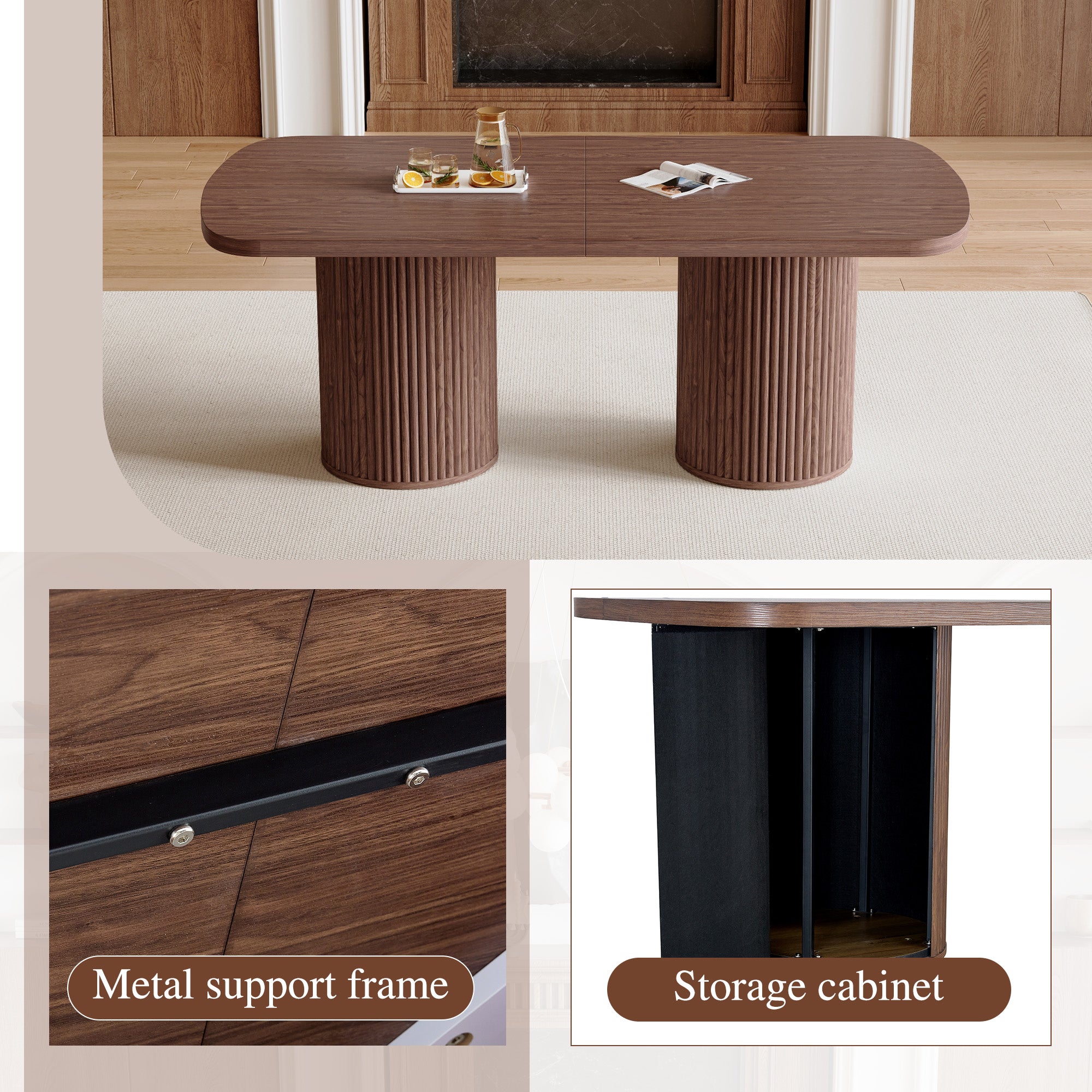 [variant:W3806S00019] Walnut Roman-Column Dining Table – 78.7-Inch image 5