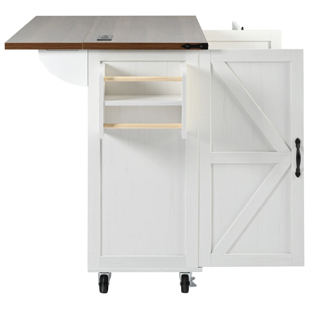 [variant:N853P379579W] Farmhouse Rolling Kitchen Island with Drop Leaf – White, 54.5-Inch image 12