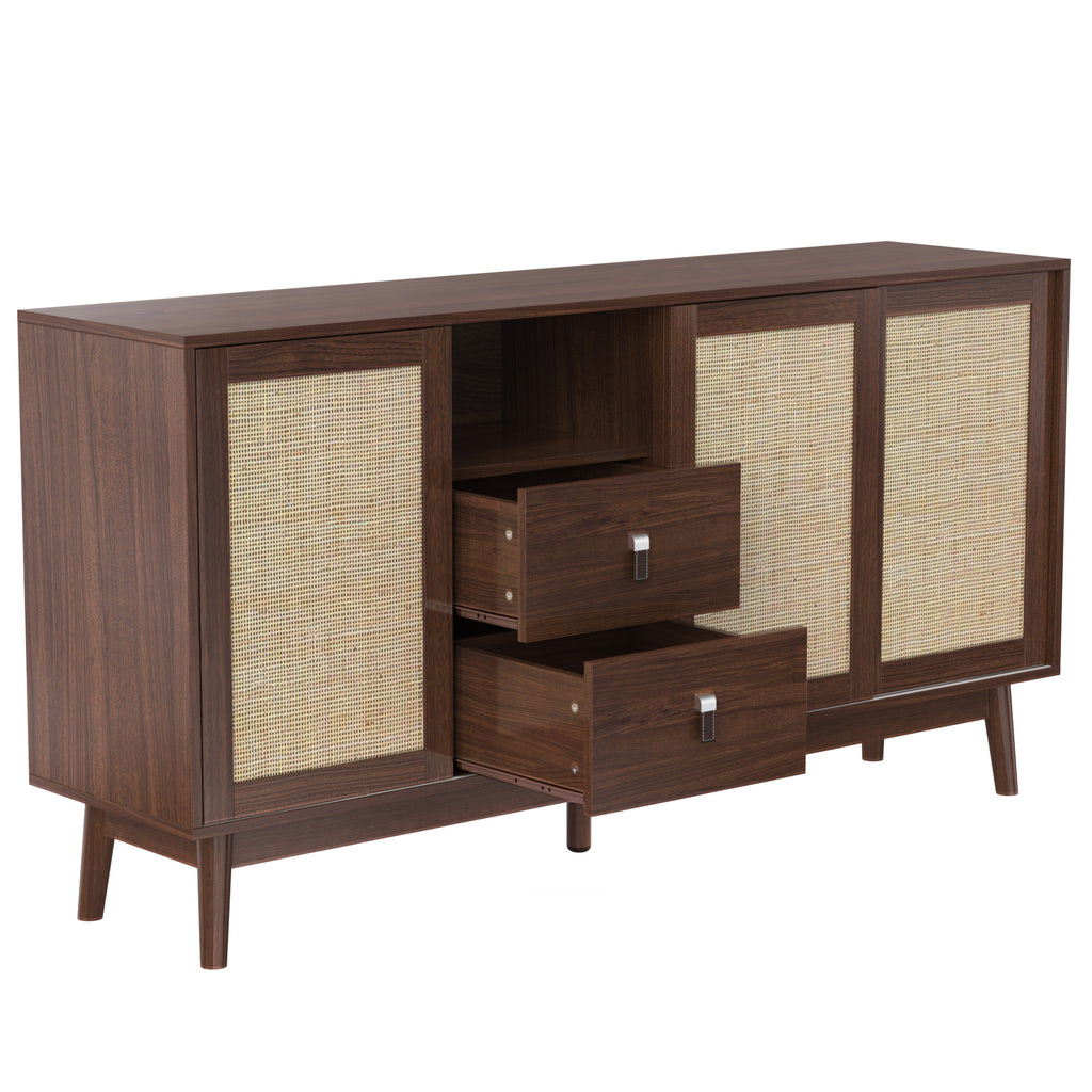 Rattan 3-Door Sideboard with 2 Drawers — [variant:GA0004N] Wood image 15