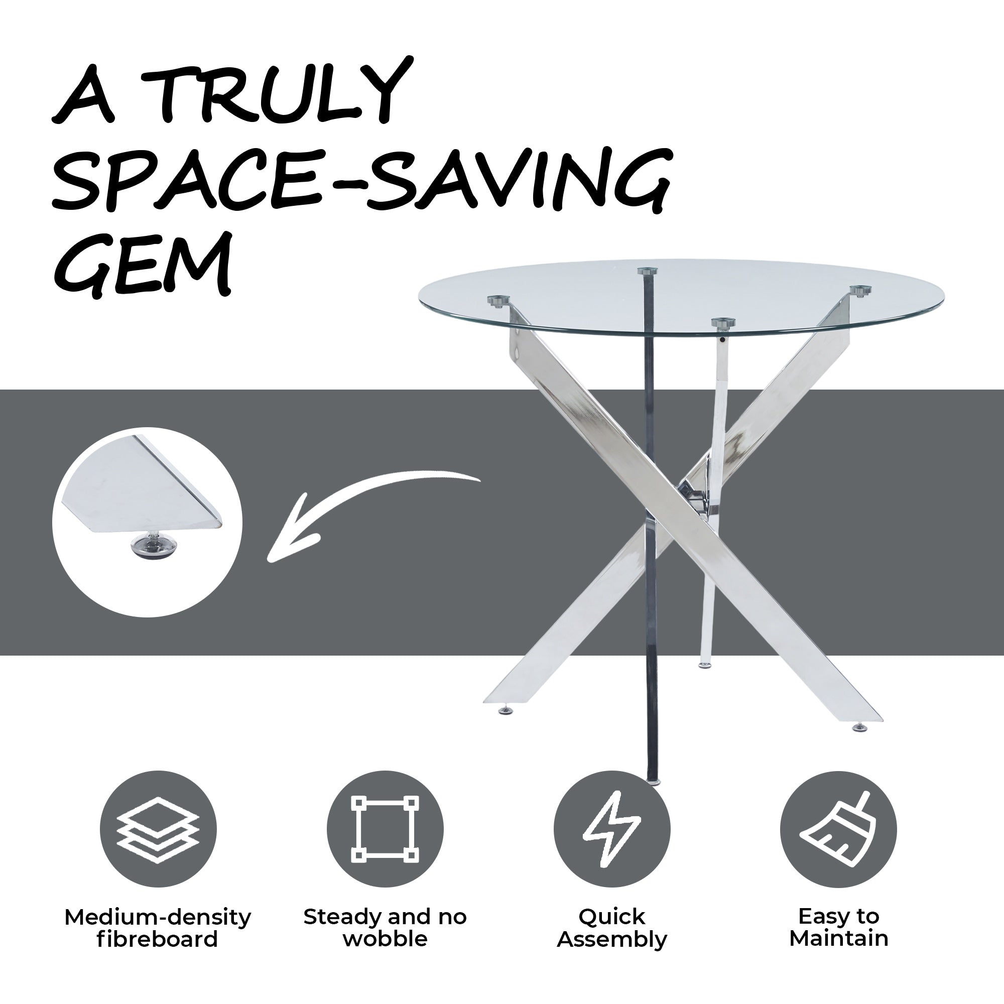 Glass Dining Table – Square or Round — [variant:W3808P395783] Chrome – W3808P395783 image 4