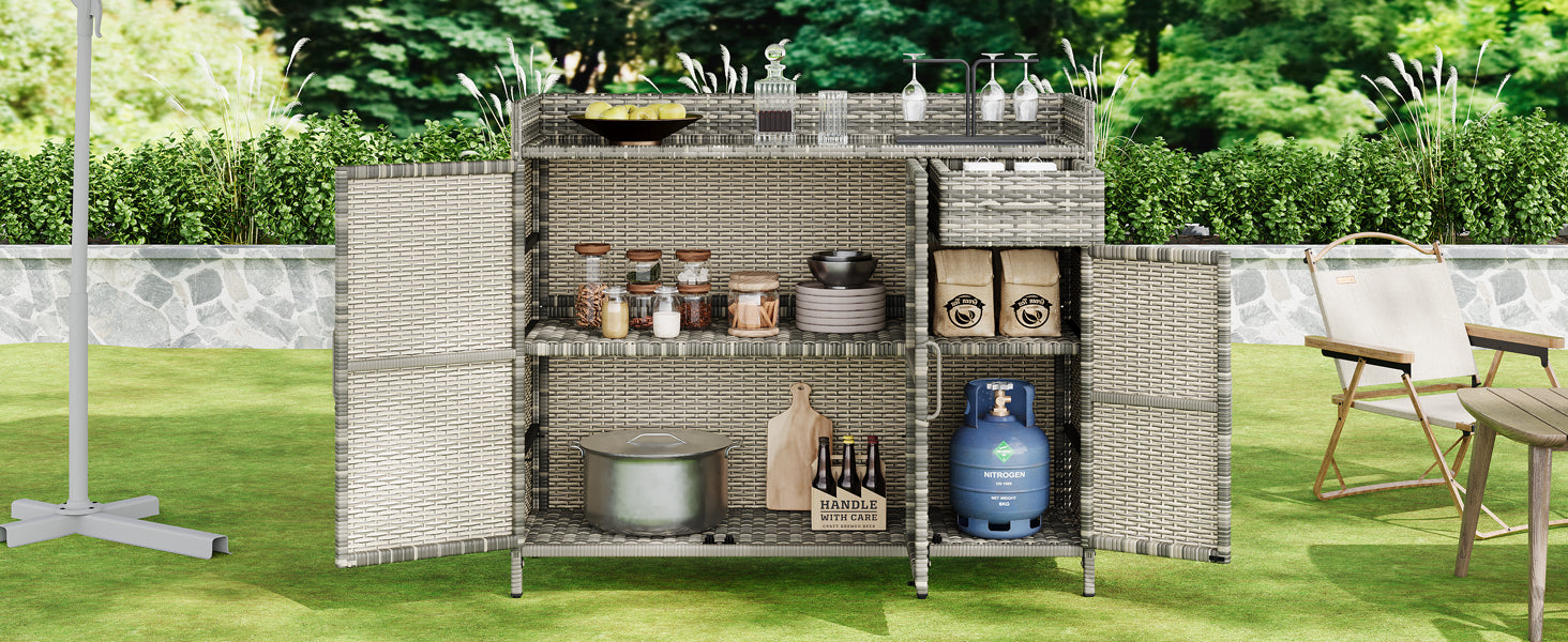 [variant:N853P387142G] Wicker Outdoor Storage Bar Cabinet – 47.5-Inch image 3