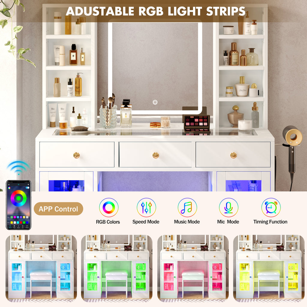 [variant:N881S436339W] Makeup Vanity with RGB Mirror and Power Outlet – 43-Inch image 5