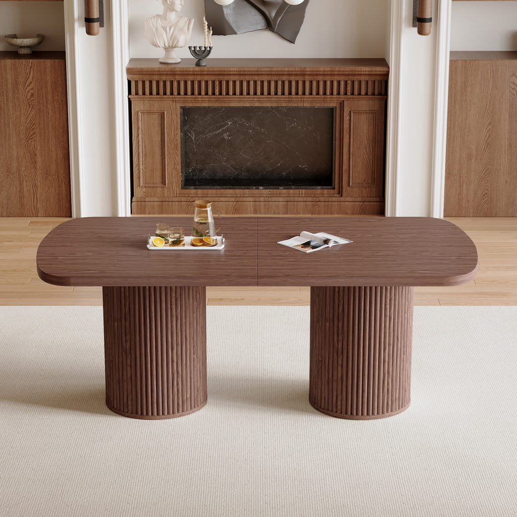 [variant:W3806S00019] Walnut Roman-Column Dining Table – 78.7-Inch image 2