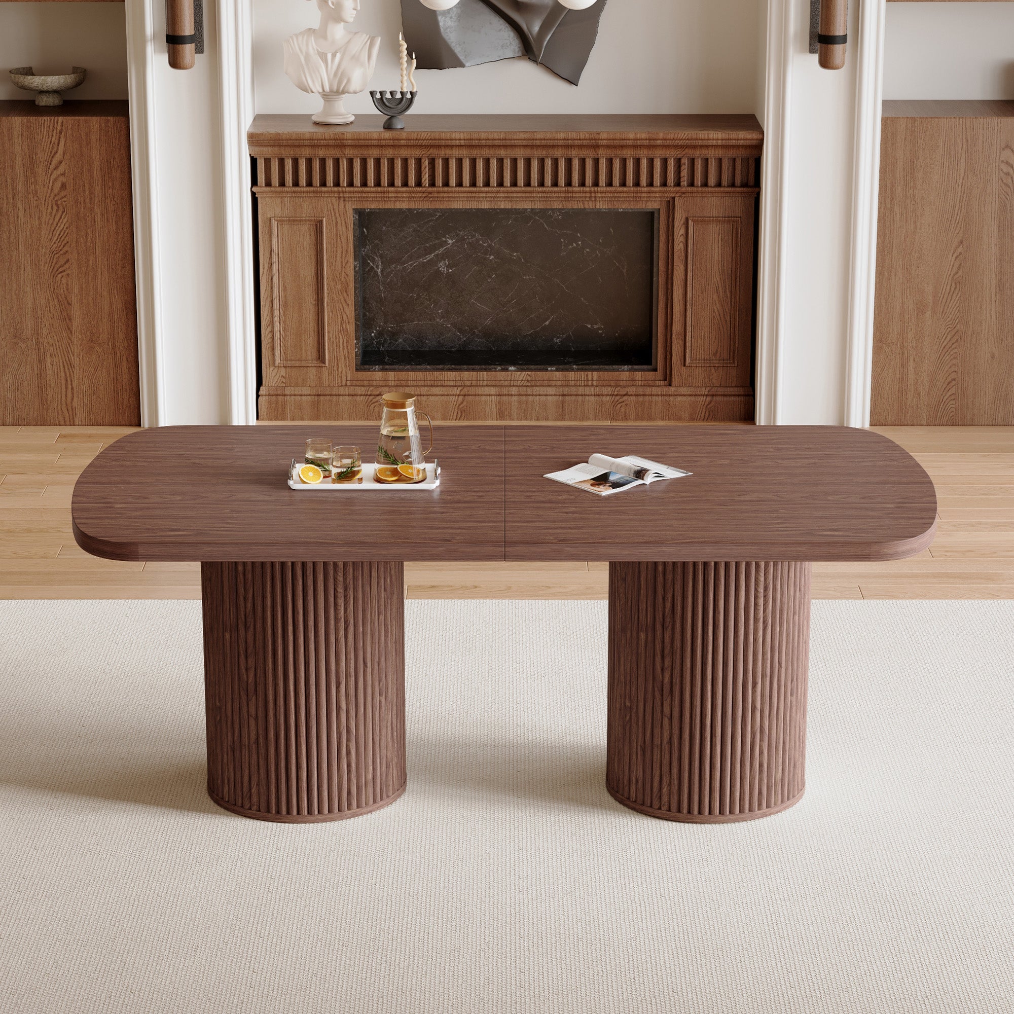 [variant:W3806S00019] Walnut Roman-Column Dining Table – 78.7-Inch image 2