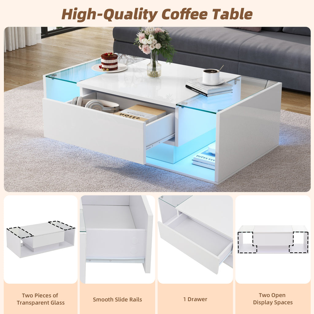 [variant:N892P423295W] High-Gloss LED Coffee Table with Drawer and Glass Top image 25