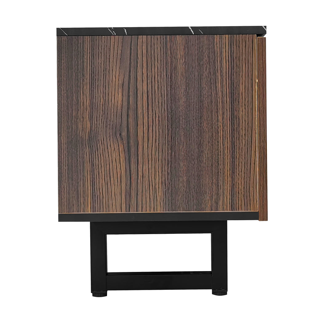 [variant:GA0010N] LED TV Stand with 2 Doors and 2 Drawers – Black Marble and Wood Grain image 18