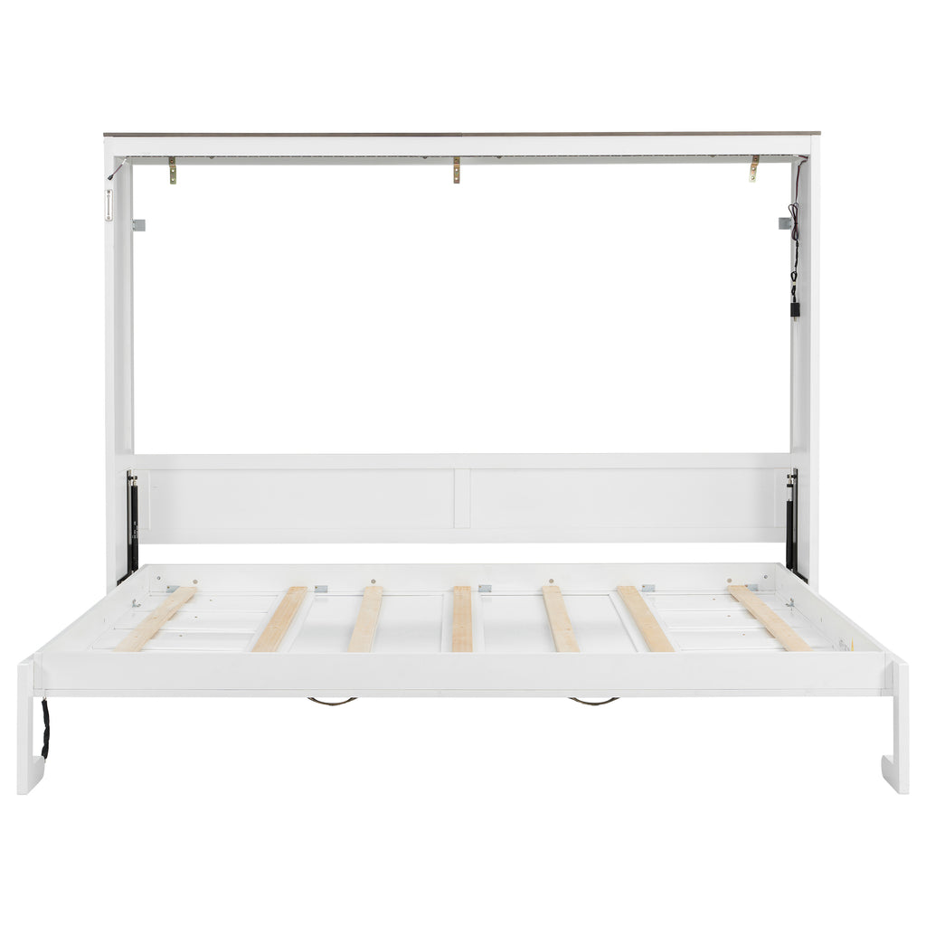 [variant:N8470004035K-1] Queen LED Murphy Bed Cabinet – White and Brown image 13