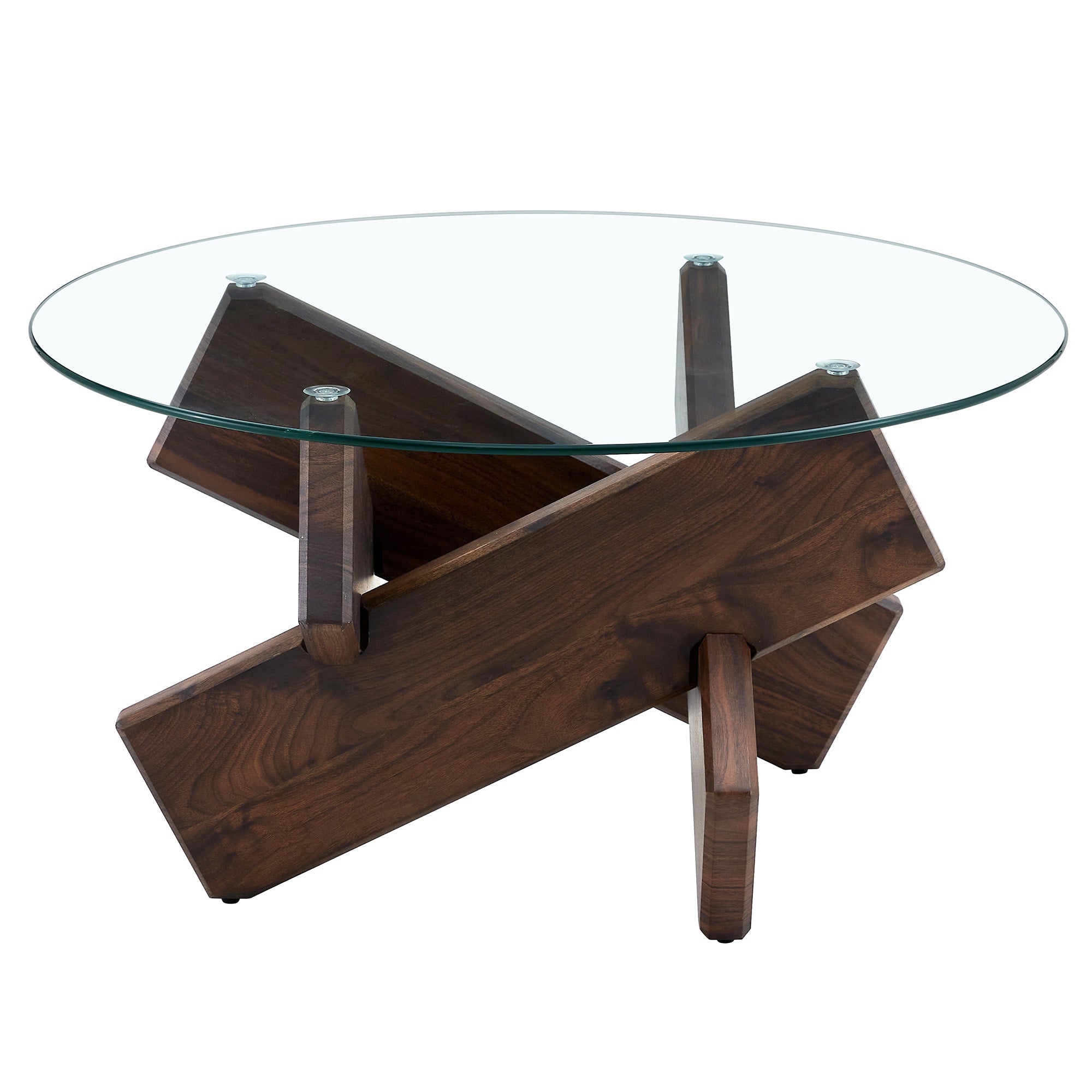 [variant:W3806P404749] Round Glass Coffee Table with Walnut-Finish Base – 33.4-Inch image 24